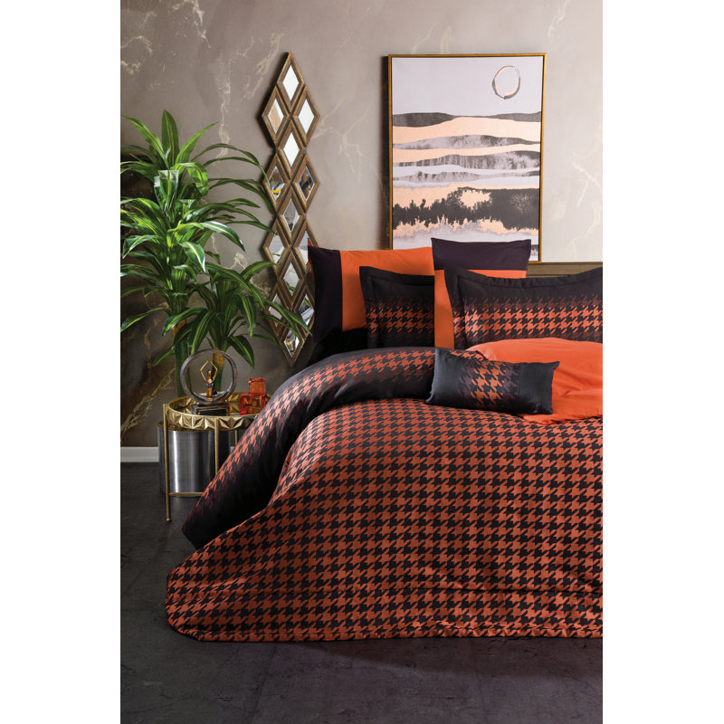 Ensemble de housse de couette 100% coton 3 pièces Rayleigh, Rouge tuile