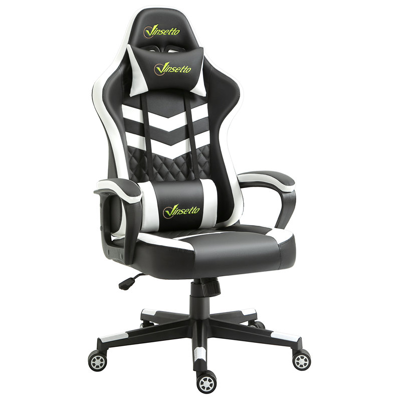 HOMCOM Adjustable Reclining Ergonomic Faux Leather Swiveling PC & Racing Game Chair in Grey, Black