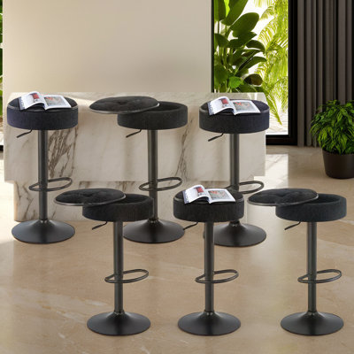 Round Storage Bar Stool Adjustable Armless Linen (Set of 6)