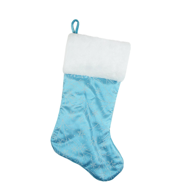 Chaussette de Noël en forme de flocon de neige 21 po bleu et blanc scintillant