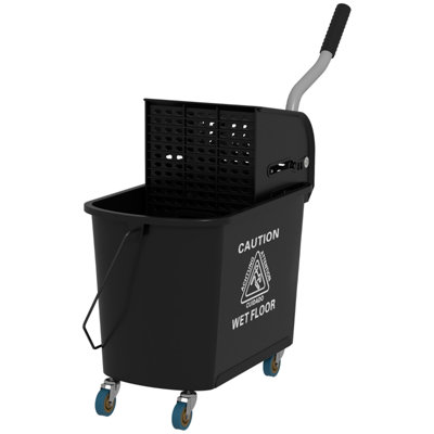 Rolling Mop Bucket With Removable Wringer,large Capacity Plastic Cleaning Cart,mop Handle Holder, Ideal For Restaurant Office Home