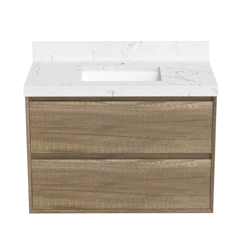 Meuble-lavabo mural avec plateau en marbre, Chêne antique, 36"