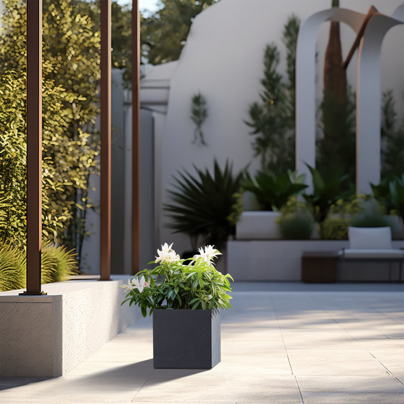 Boîte à fleurs en béton Redegonda, Gris granite, H 10 po x l 10 po x P 10 po