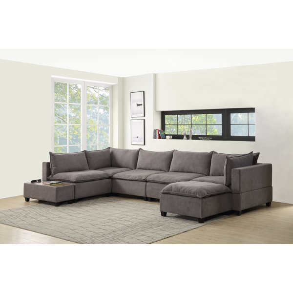 Nixon White Fabric 2 Piece Modular Sofa, Living Room - Loveseats