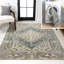 Pavel Distressed Medallion Low-Pile Machine-Washable Blue/Cream Rug-167430536