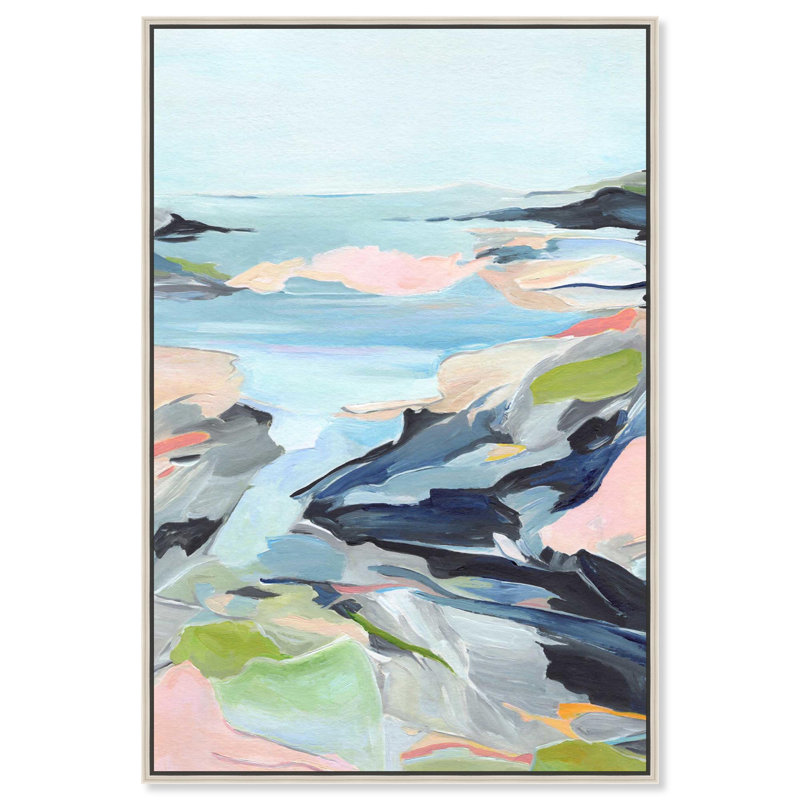 Art, art côtier sur toile, entre les saisons II, Argent argent, Reproduction encadrée sans passe-partout
