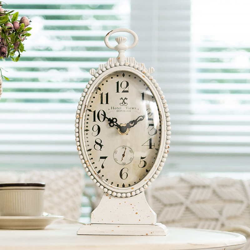 Analog Quartz Movement / Crystal Tabletop Clock, Antique White