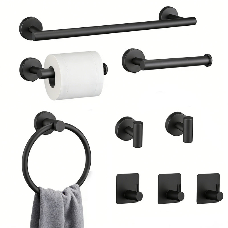Ensemble de quincaillerie de salle de bain moderne noir mat 9 pièces, 304 porte-serviettes en acier inoxydable, porte-papier hygiénique et crochets