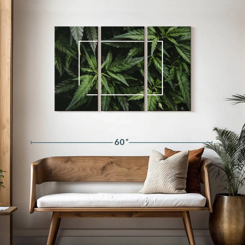 Feuilles de marihuana encadrées, H 28 po x l 45 po