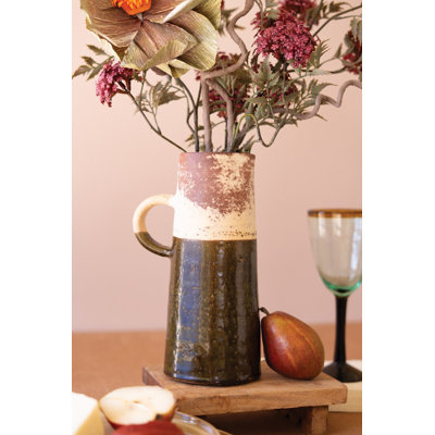  Ceramic Decorative Vase – Color Block Design With Handle – 10.5" H Modern Accent Set of 2
