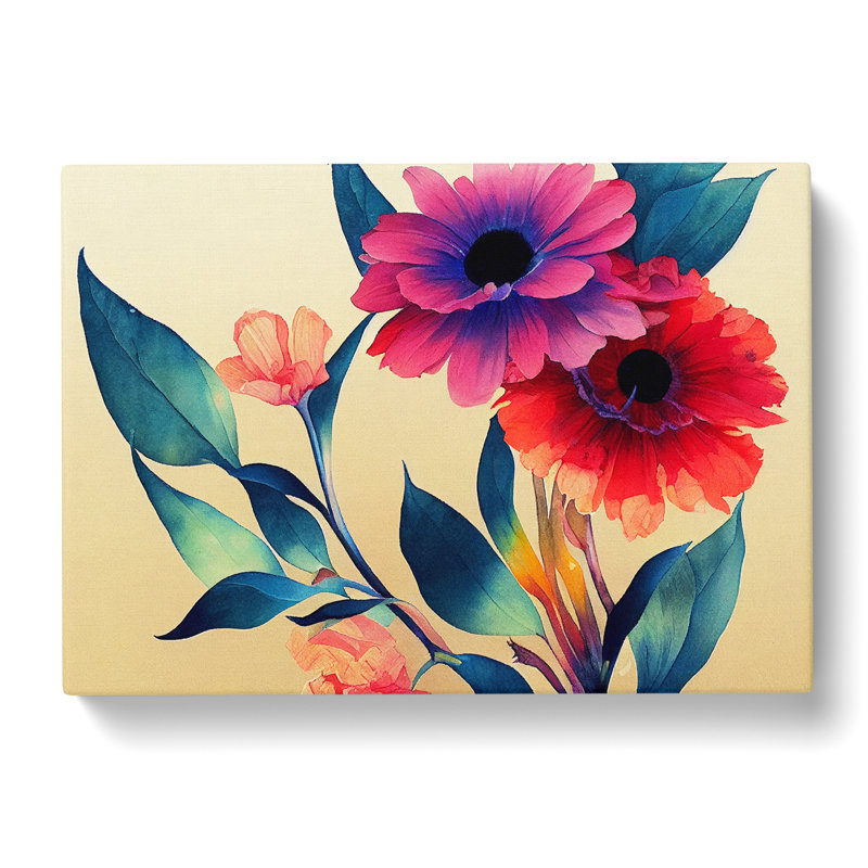 Showstopping Watercolour Flowers - Wrapped Canvas, 35cm H x 50cm W