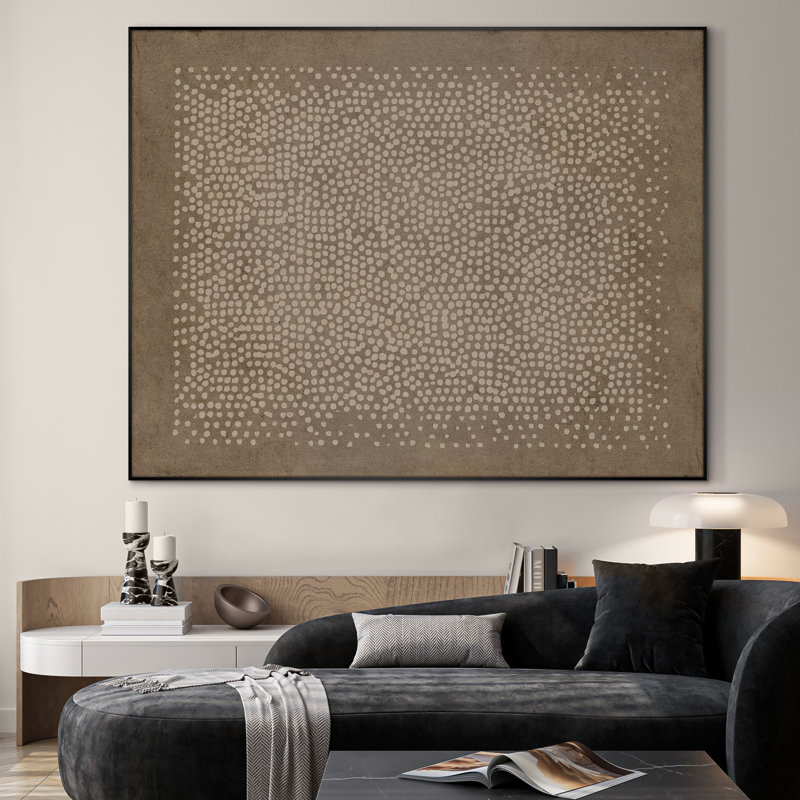 Extra Large Wall Art Fabric Print - Minimal Dot Pattern Neutral Geometric Modern Interiors Artwork Decor for Living Room or Bedroom - "Frame Assembly Required (Unfinished Frame)"