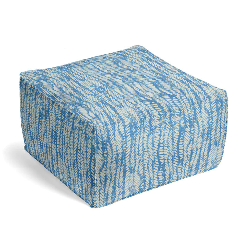 Upholstered Pouf, Persian Blue Cotton Blend/Linen Blend