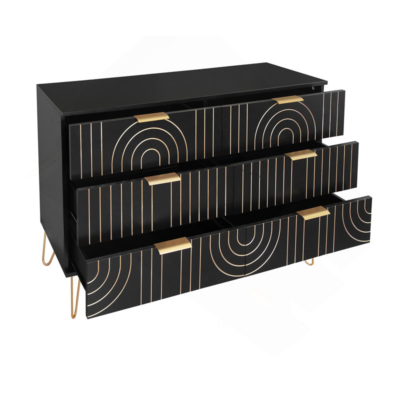 Commode 6 tiroirs Modern, commode moderne avec poignées en métal, commode de rangement