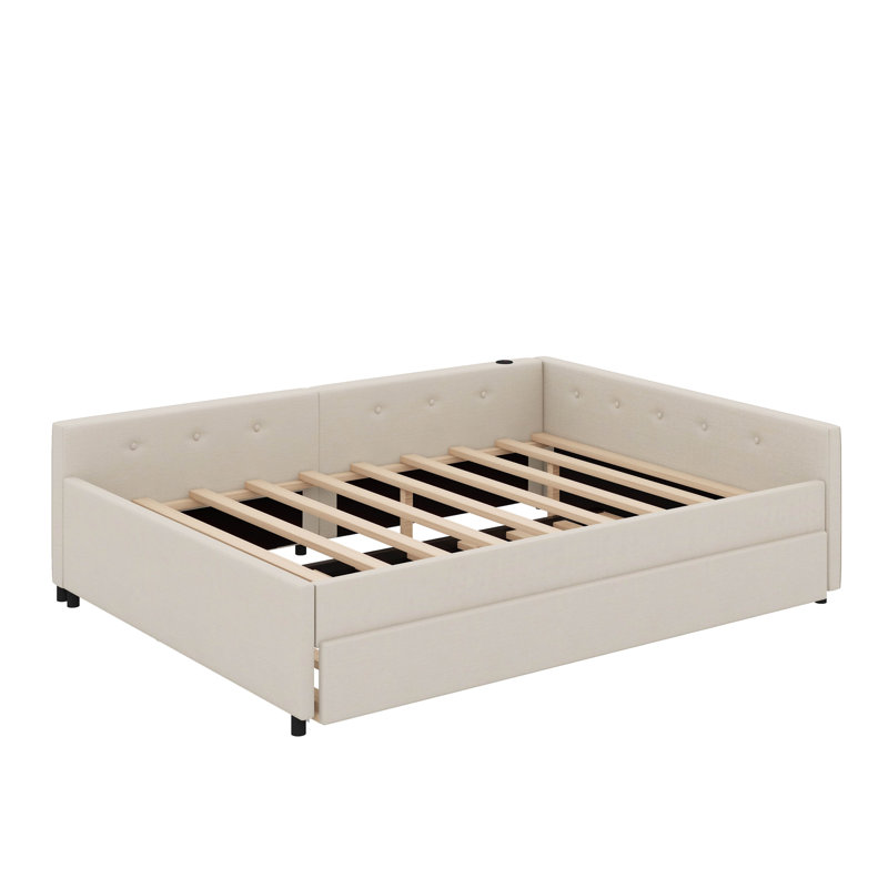 Upholstered Platform Bed With USB And Trundle, Full / Double