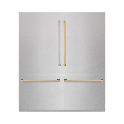 ZLINE Autograph Edition 72 po. 39,6 pieds cubes Réfrigérateur à congélateur inférieur intégré avec distributeur d'eau et machine à glaçons blanc mat et détails