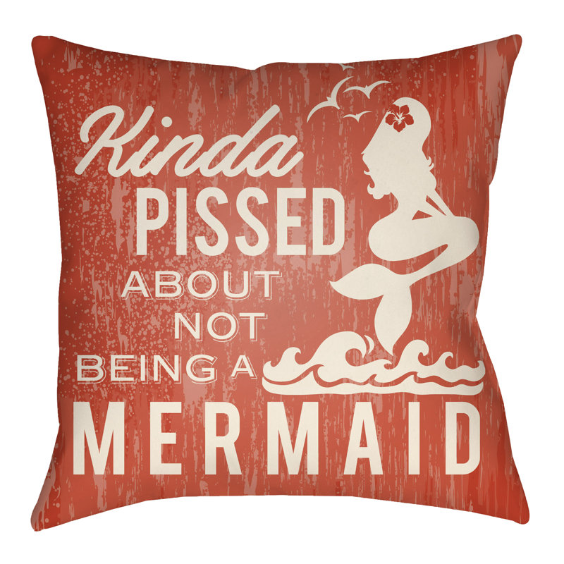 Litchfield Mermaid Outdoor Reversible Throw Pillow, 16" H x 16" W, Bright Orange/Ivory