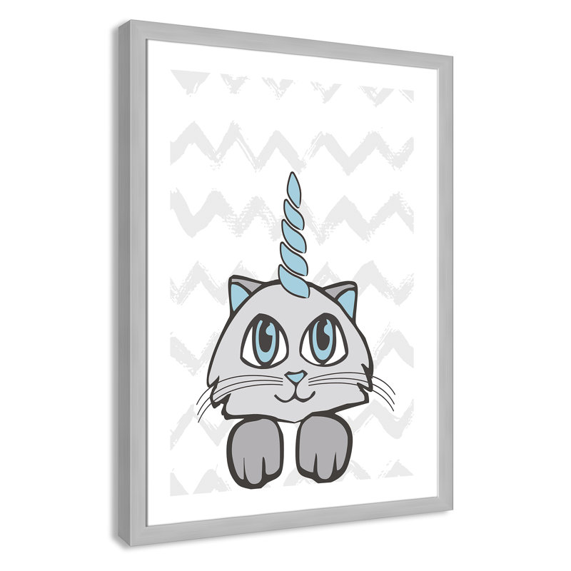 Caticorn II, art encadré, H 34,5 po x l 24,5 po x P 0,63 po, Cadre argenté