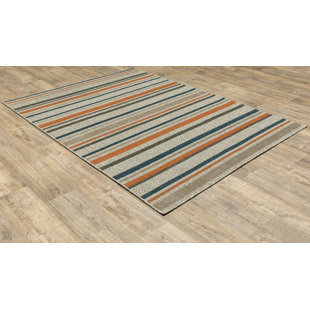 Izola Striped Gray/Teal Indoor / Outdoor Area Rug