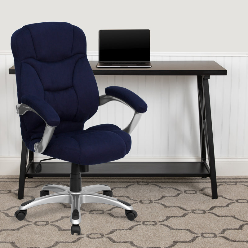 Fauteuil de bureau ergonomique pivotant à haut dossier avec accoudoirs Trudy, Marine