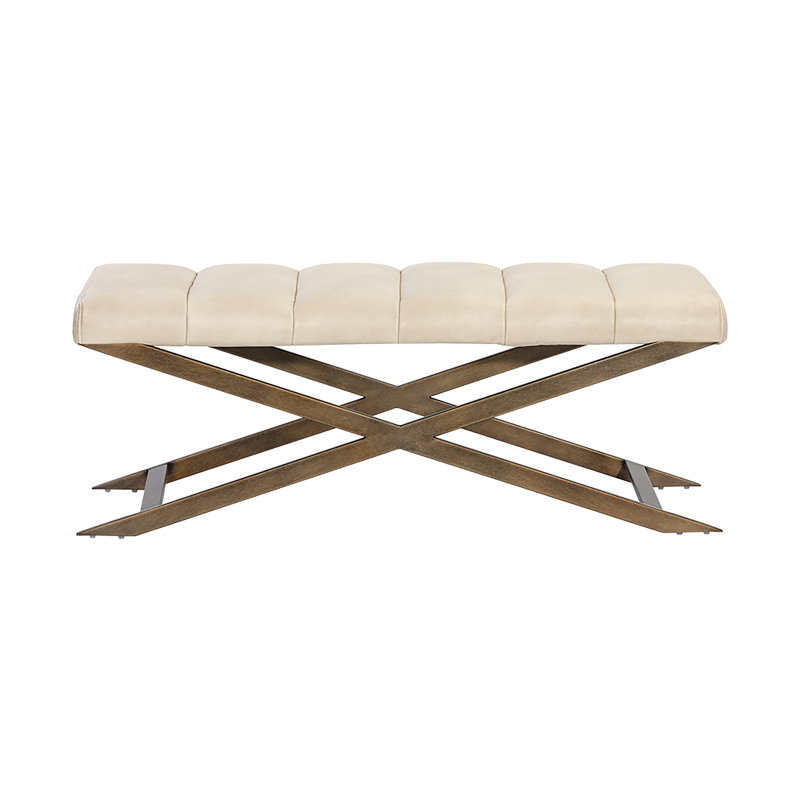 Banc rembourré en similicuir Madigan, Tissu performance natté crème