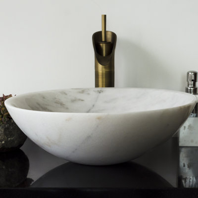 AA Warehousing 16.5'' Off-white/White/Grey Stone Circular Bathroom Sink