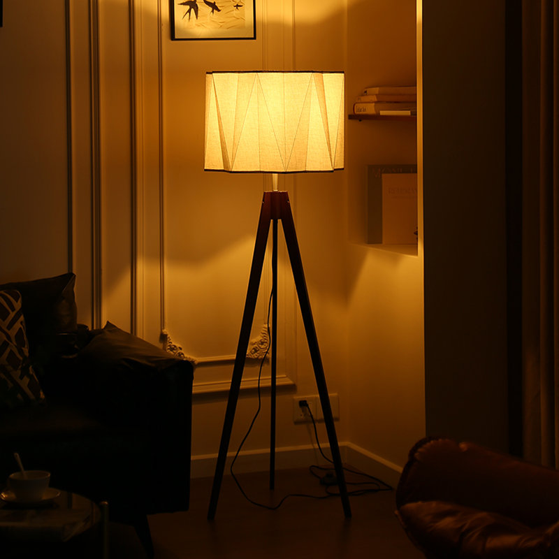 Beige + Red Fabric + Solid Wood + Metal Free form Floor Lamps