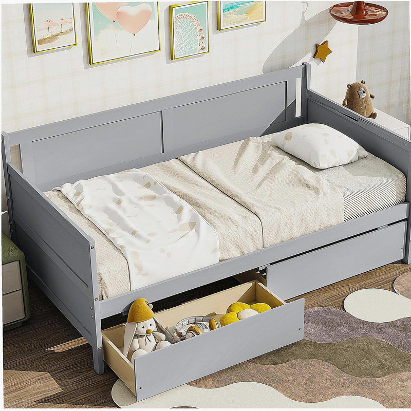Doubler bed with two storage drawers, Gray