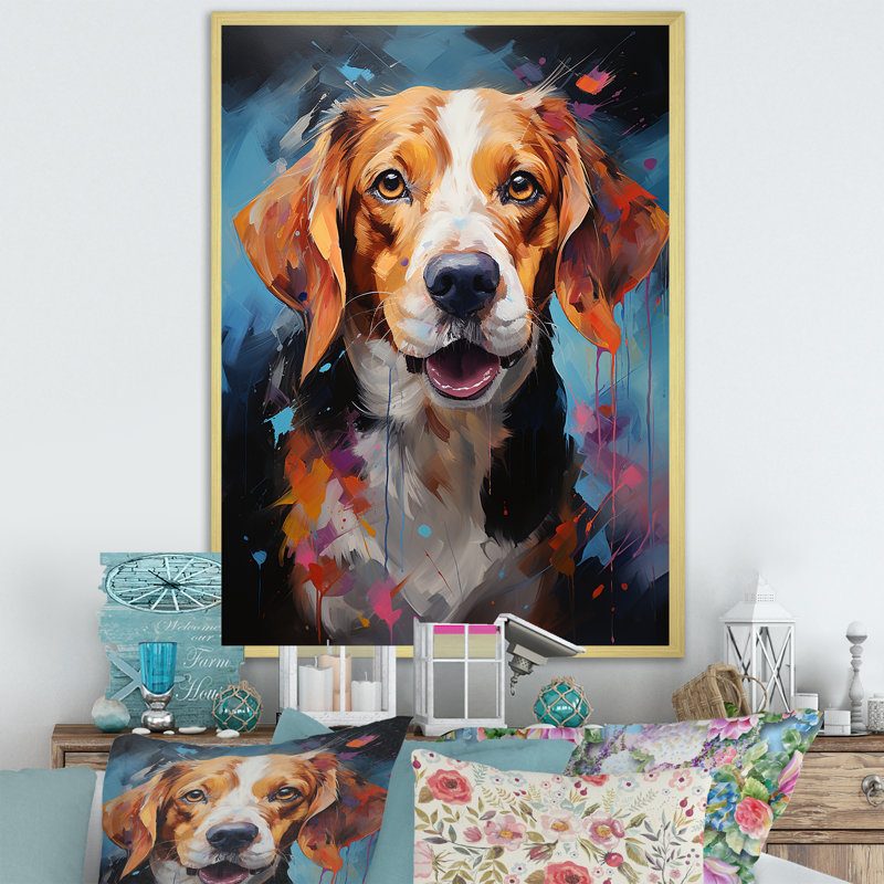 Beagle Bliss VI sur toile, H 40 po x l 30 po x P 1,5 po, Cadre doré simple