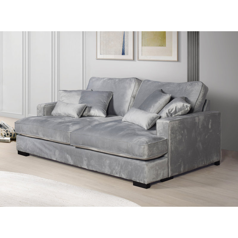 Causeuse rembourrée 50,98 po Jarreth, Velours gris foncé, Noir, noir, noir, noir