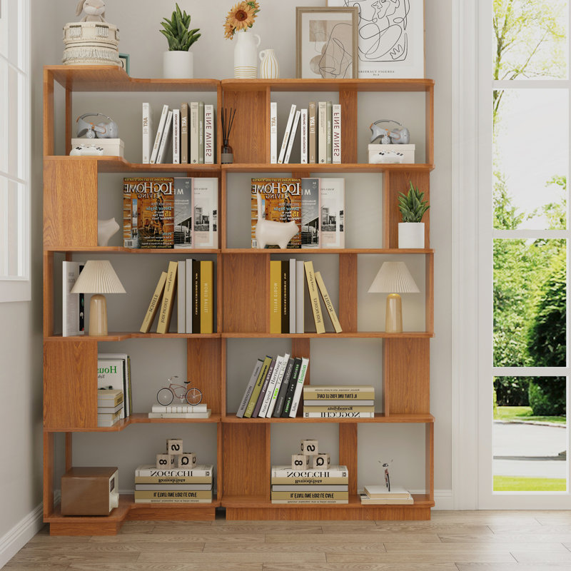 Ensemble de 2 bibliothèques combinées gratuites et tablettes d'angle peu encombrantes, Dark Oak