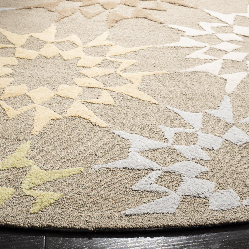 Block Quilt Martha Stewart Hand Hooked Cotton Pile Geometric Rug, Round 6'