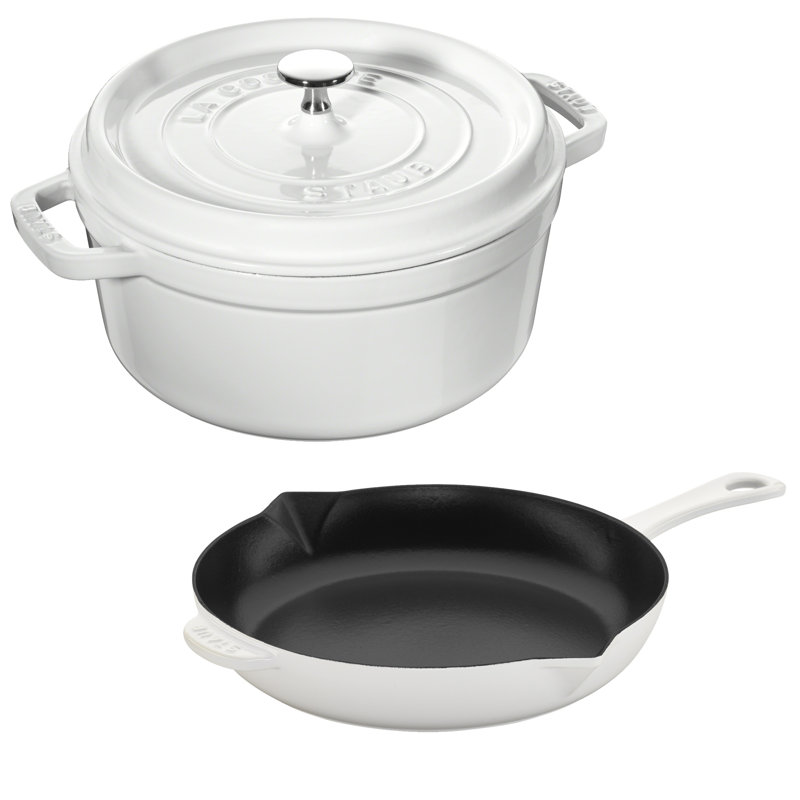 Staub 3 Pieces Cast Iron Cookware Set, White