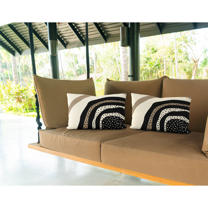 Coussin décoratif intérieur / extérieur en polyester filé Willow, Noir / blanc cassé / beige