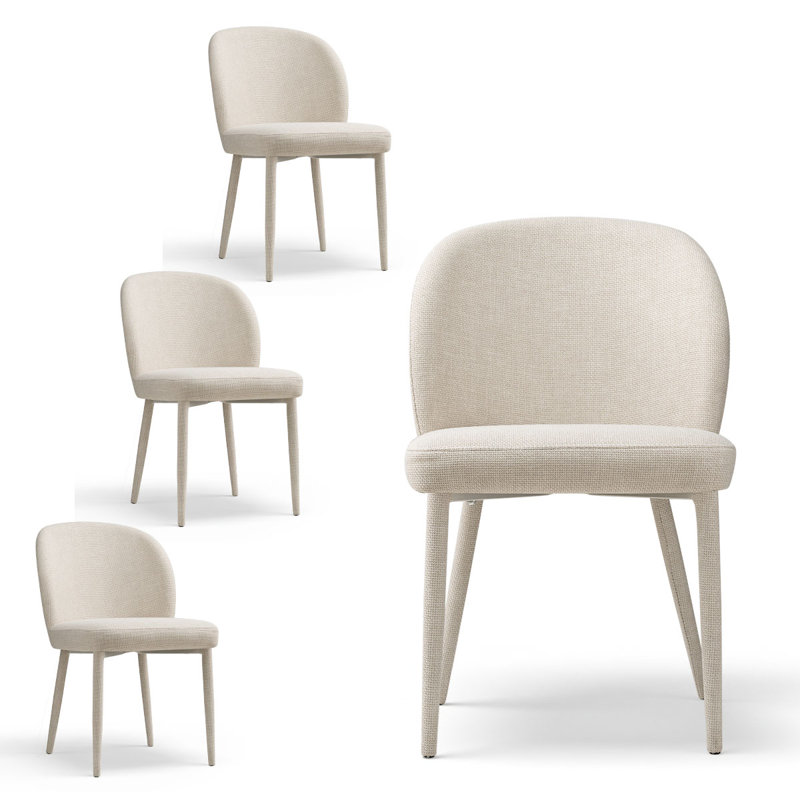 Modern Fully Upholstered Dining Chairs With Fabric-Wrapped Legs, White