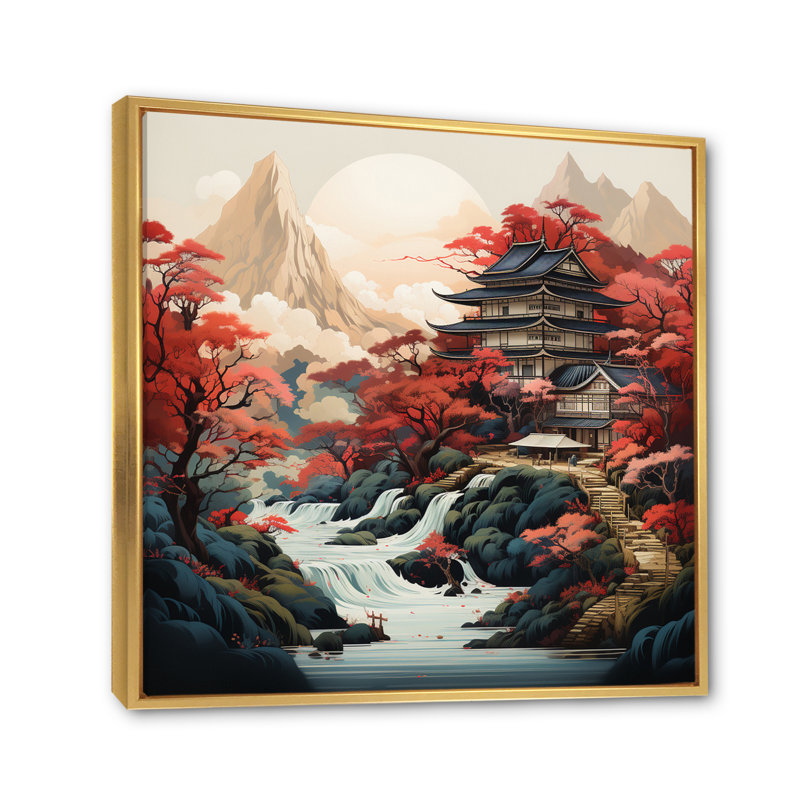 Art asiatique, paysage sur toile, H 30 po x l 30 po x P 1 po, Cadre flottant doré