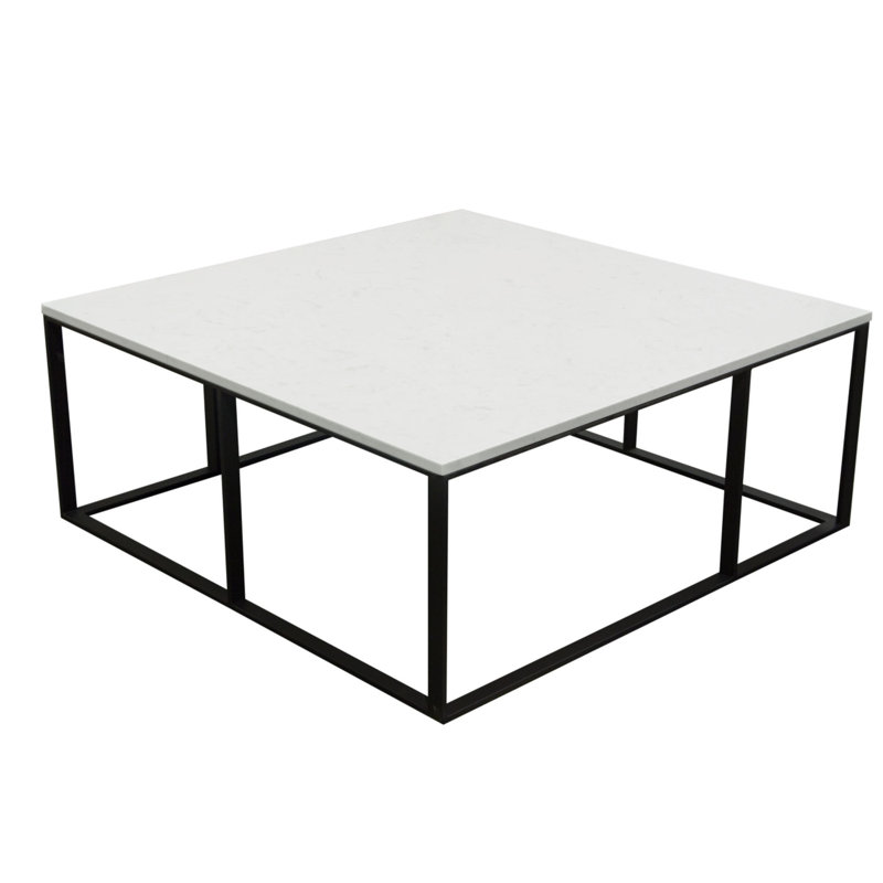 Table basse Lize, plateau moderne en marbre blanc carré de 39 pouces, base noire