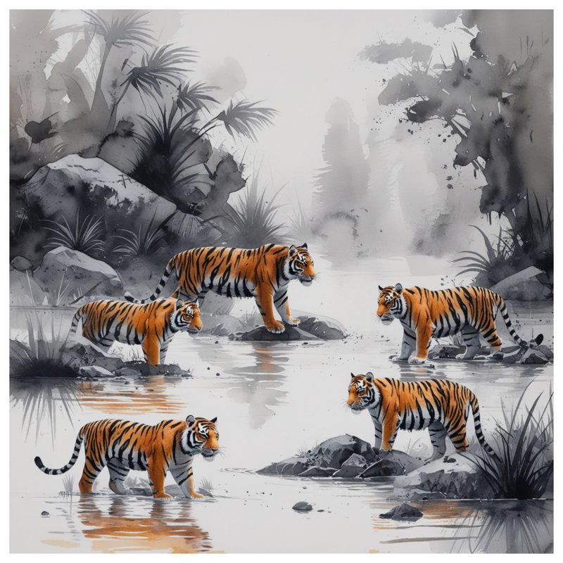 Rideaux de douche Tigers In Jungle Stream, L 70 po x H 93 po
