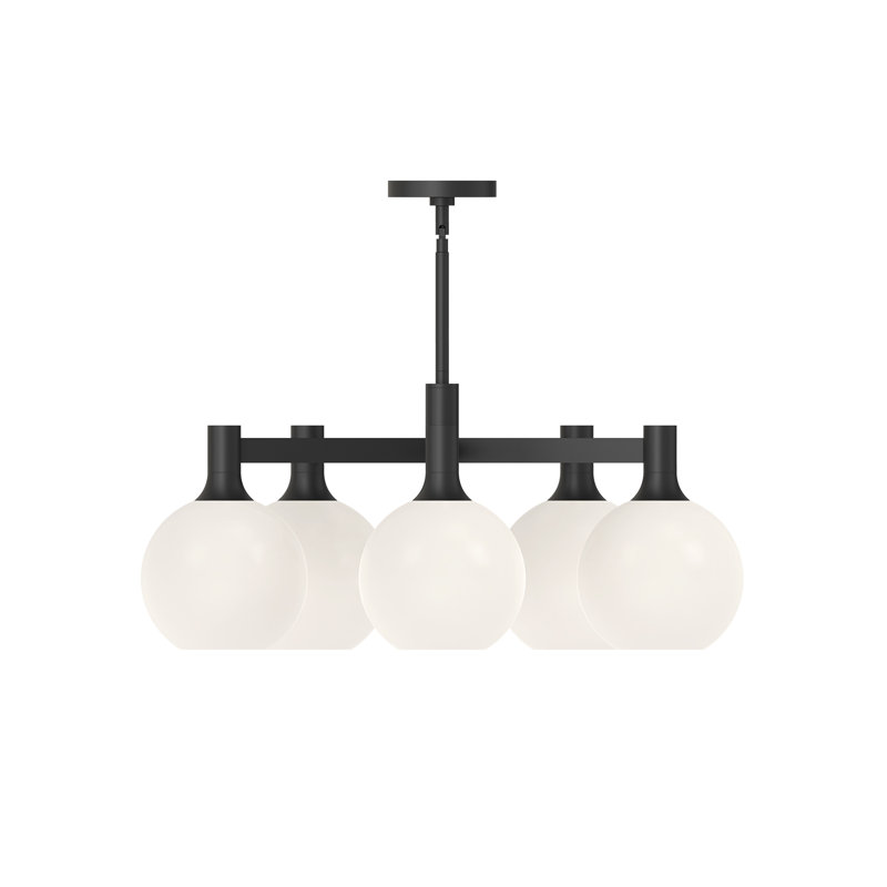 Lustre sphérique unique à 5 lumières Castilla, Opale matte, Noir mat