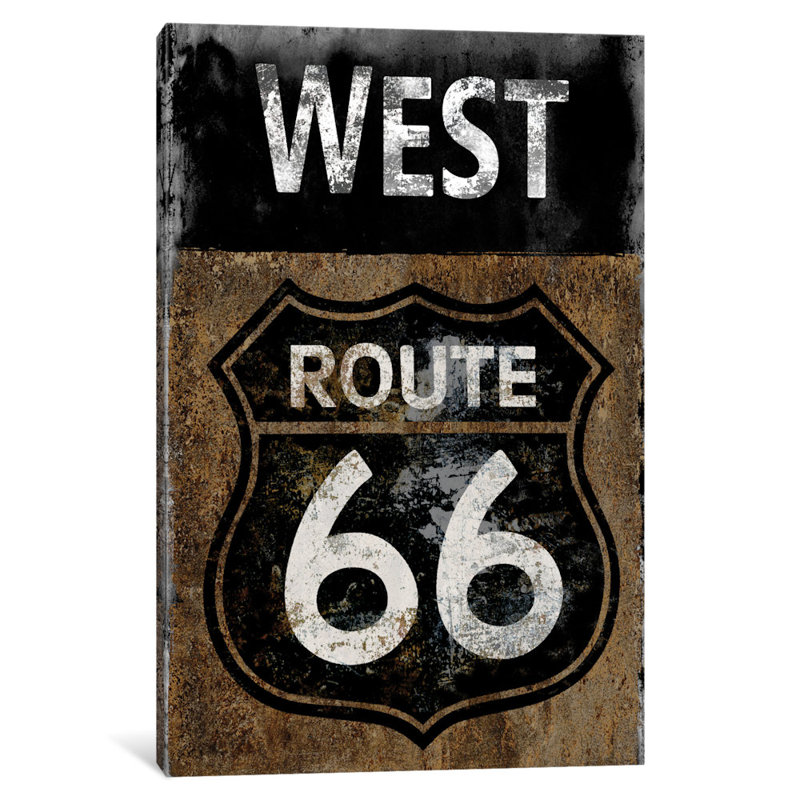 « route 66 west », impression sur toile, H 26 po x l 18 po x P 1,5 po, Toile tendue, Pas de tapis