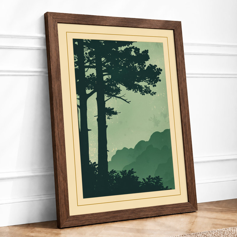 Mountain Pine Silhouette Japandi - Framed Print, A4 - 29.7 x 21.0 cm, Walnut