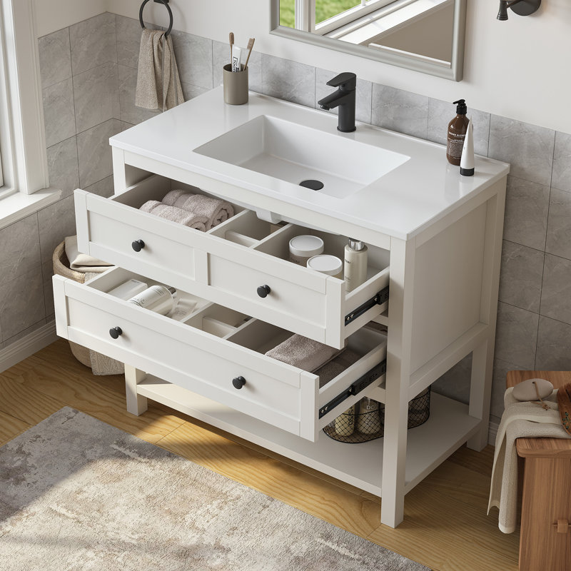 Allensville 36" Freestanding Single Bathroom Vanity with Solid Surface Composite Top, 36", White