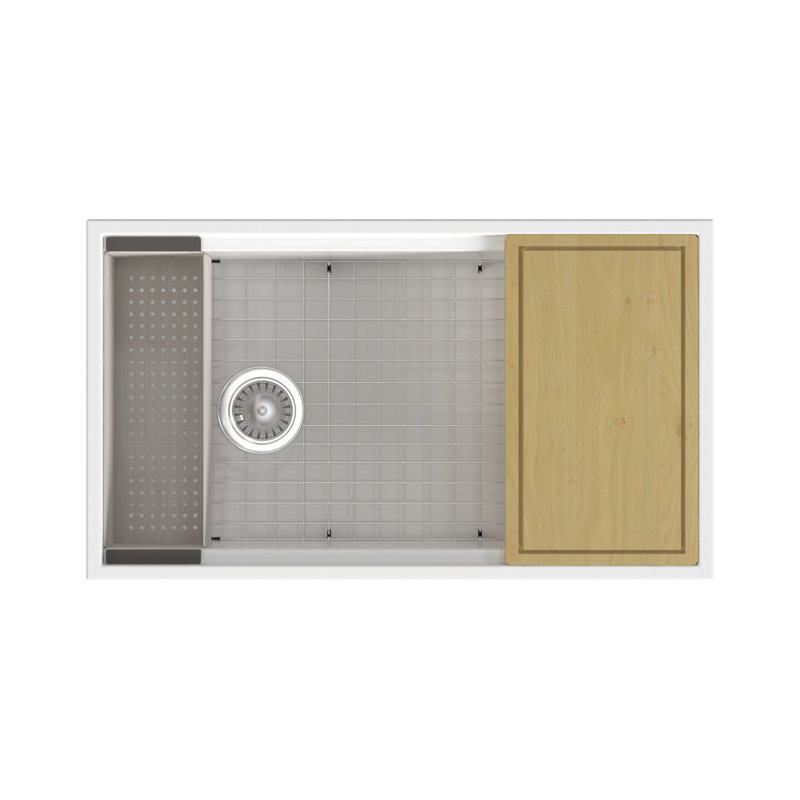 DUCASSE FIRECLAY KITCHEN WORKSTATION, 33", GLOSS WHITE, Polished White