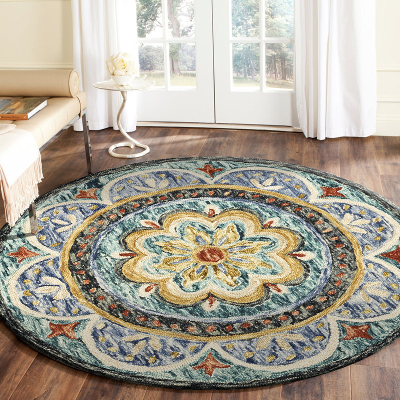 Padula Classic Floral Hand Tufted 100% Wool Area Rug, Round 5'