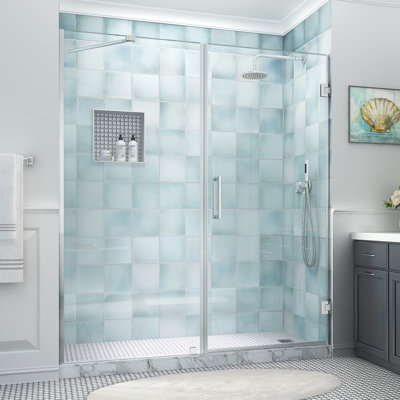 Belmore XL 71.25 - 72.25 in. W x 80 in. H Frameless Hinged Shower Door with StarCast Glass