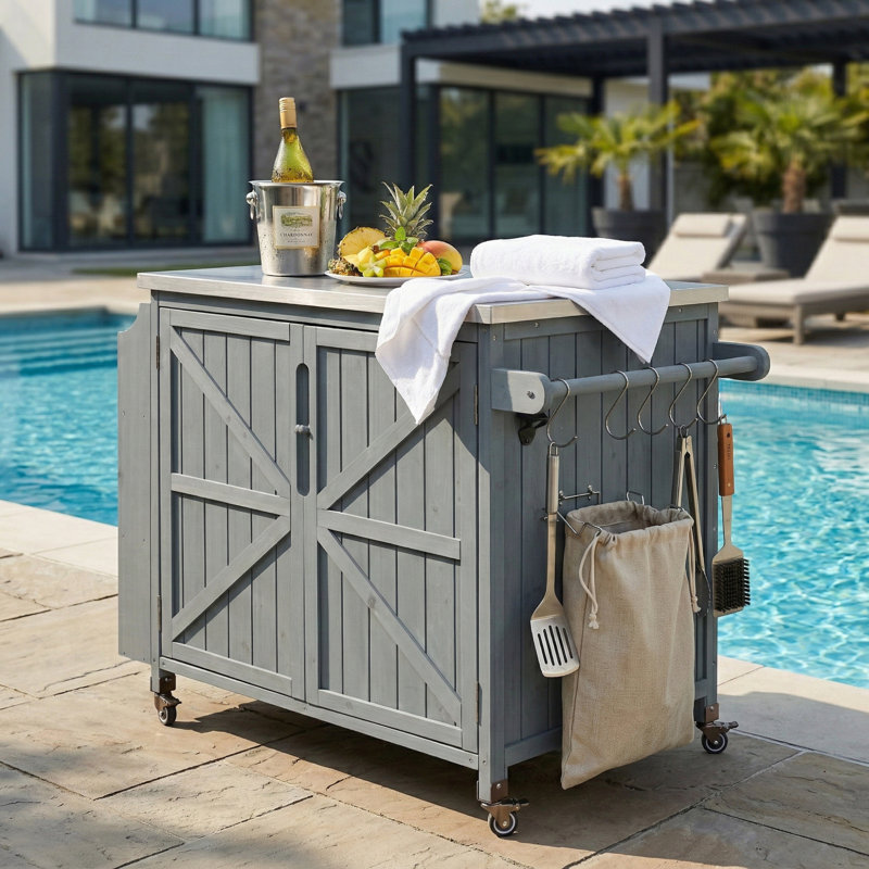 Chariot pour îlot de cuisine 42 pouces avec plateau en acier inoxydable, Bleu gris