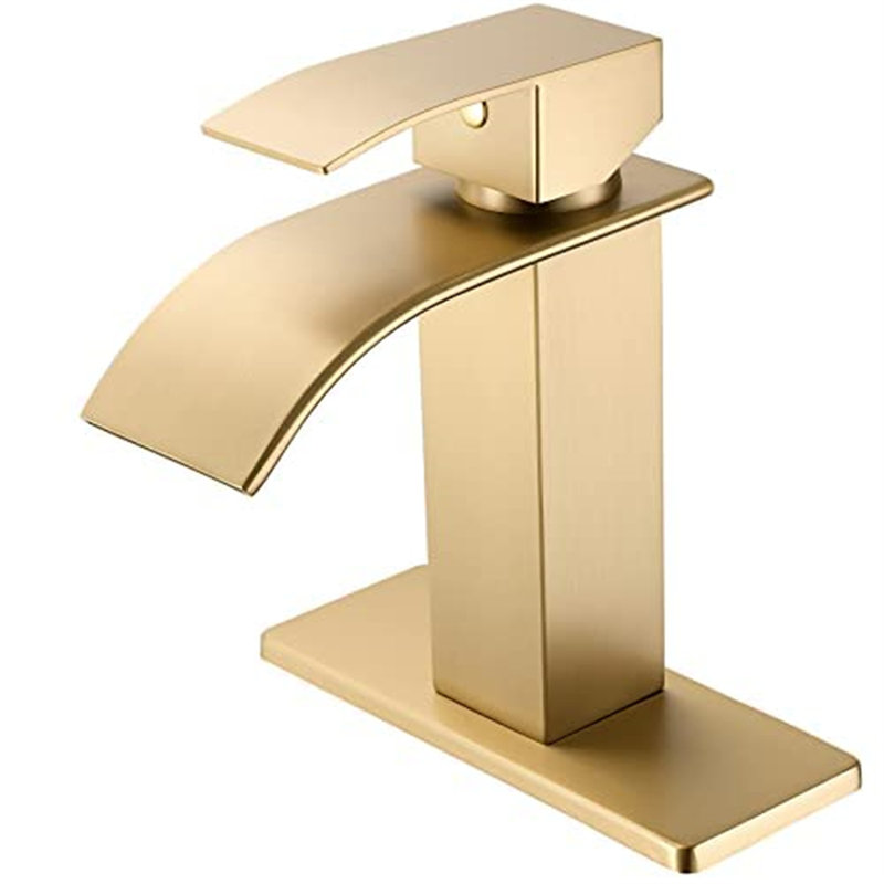 Robinet de salle de bain moderne à cascade - Conception à poignée simple, Or brossé