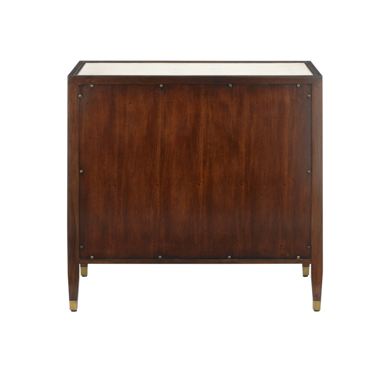 Evie Solid Wood Accent Chest, Ivory, Dark Walnut, Brass