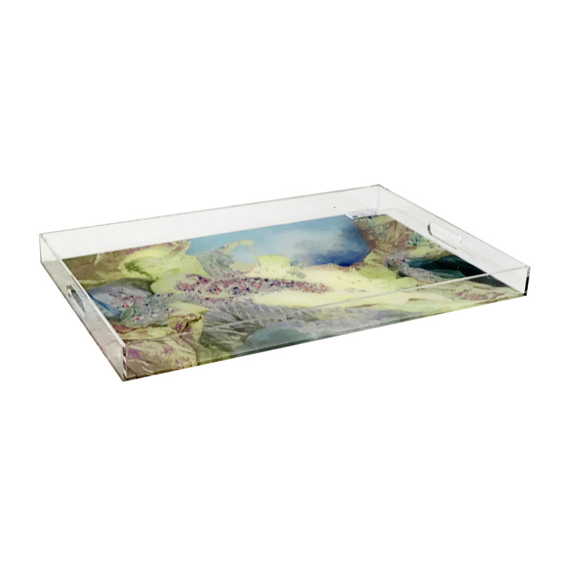 Venu Sandcupid Yellow Blue Acrylic Rectangle Decorative Tray, 22.5"W x 14.5"D x 2"H