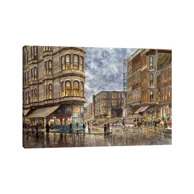 Dinner Hour, San Francisco, Ellis And Market St by Stanton Manolakas - Wrapped Canvas Print